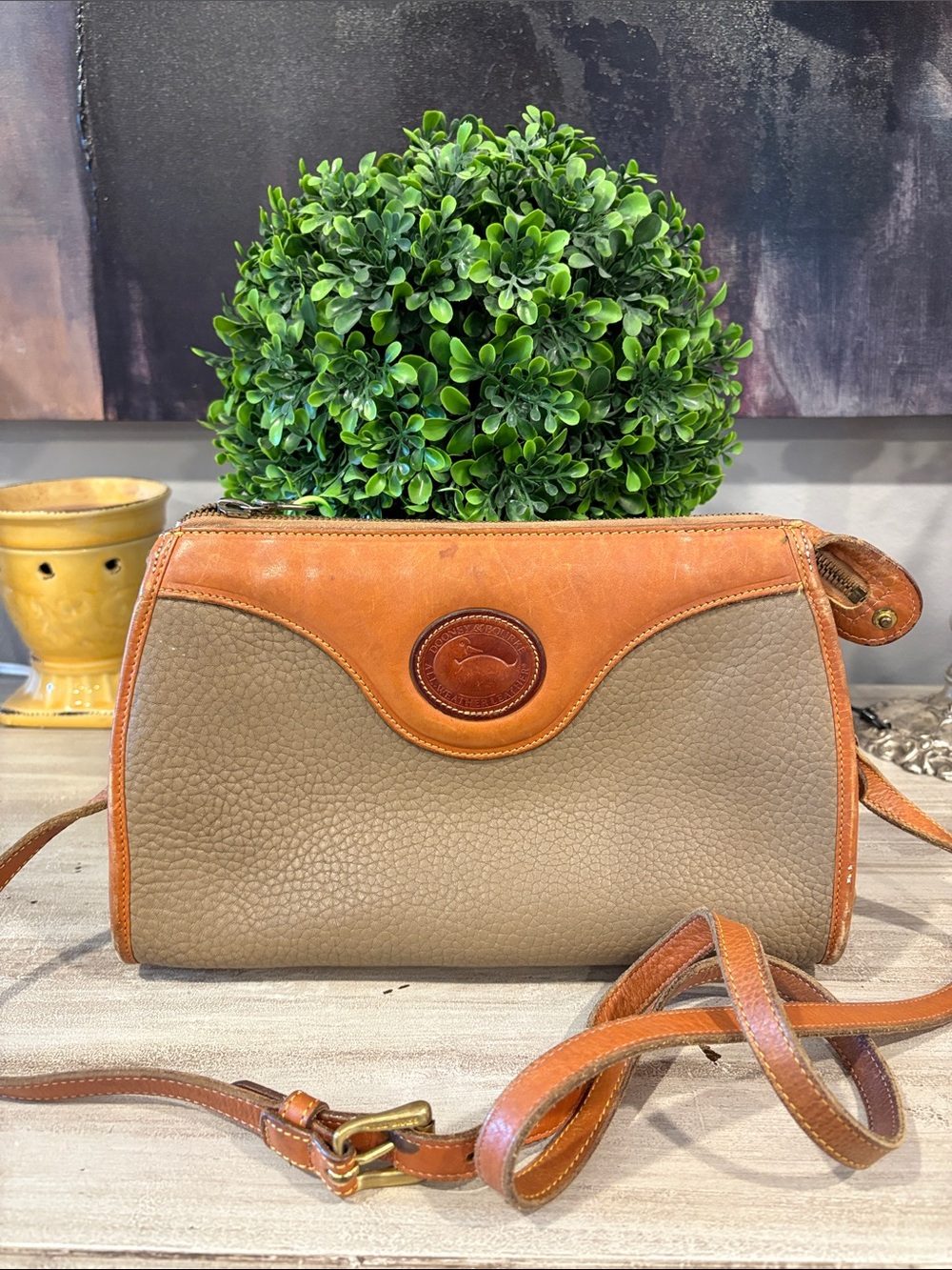 Classic Two-Tone Tan and Brown Leather Vintage Dooney